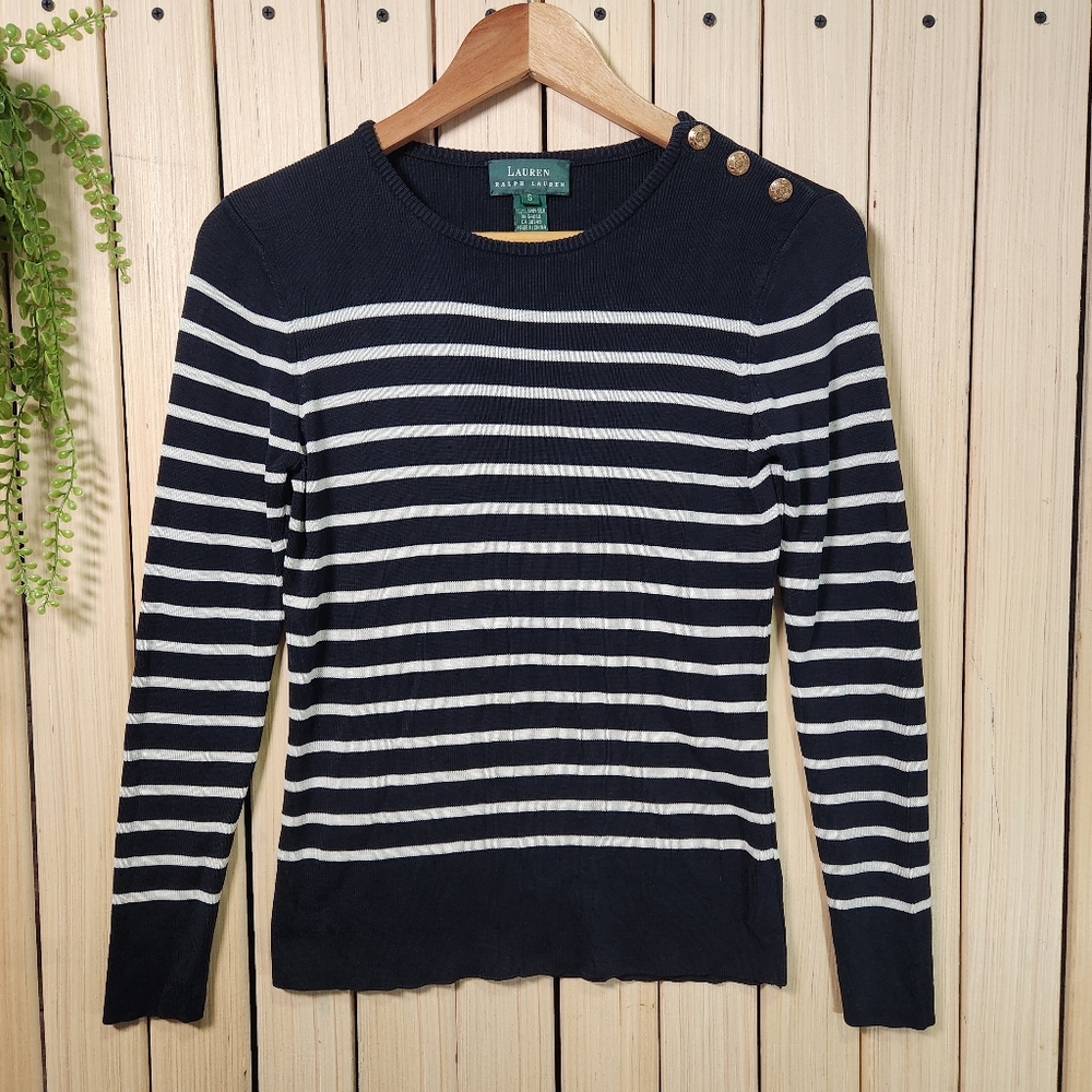 Lauren Ralph Lauren Spun Silk. Womens Sweater Navy and White Striped Size S
